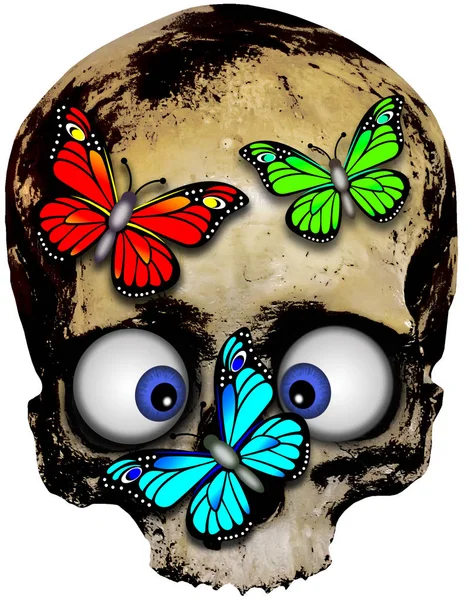 Totenkopf mit Schmetterlingen — Stockfoto