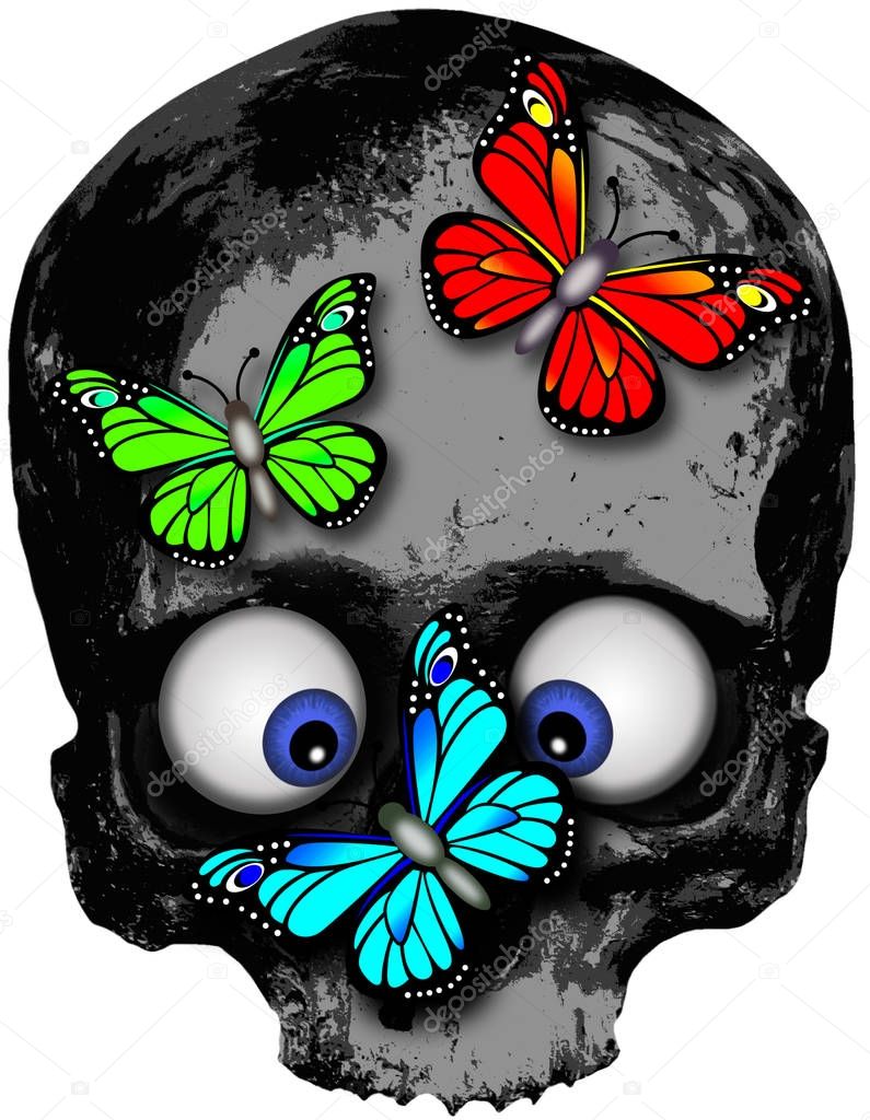 skull with butterflies