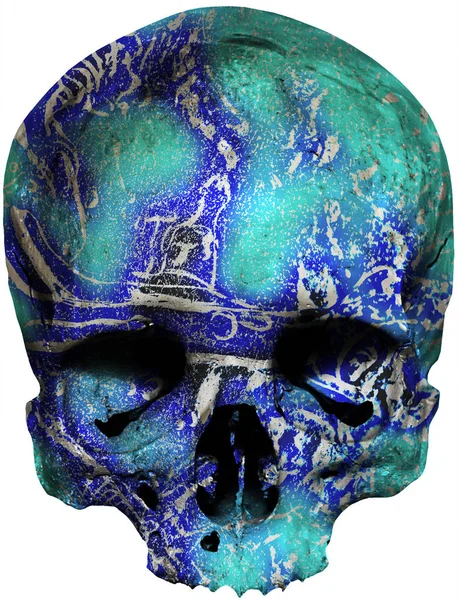 Totenkopf mit abstrakten blauen Mustern — Stockfoto