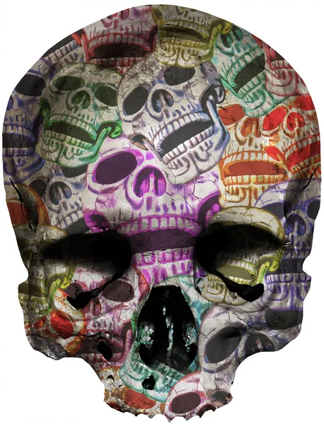 Crâne surmonté de nombreux crânes colorés — Photo