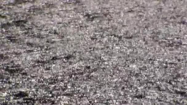 Agua ondulada chispeante, fondo borroso abstracto en la orilla del mar. Tema Blanco y negro — Vídeo de stock