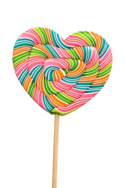 Beyaz arkasında izole renkli retro tarzı kalp şekli lolipop