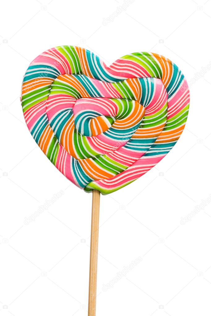 Colorful retro style heart shape lollipop isolated on white back