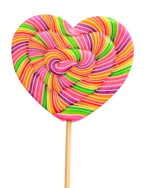Beyaz arkasında izole renkli retro tarzı kalp şekli lolipop