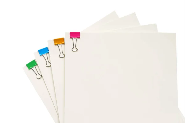 Clipe Colorido Papel Branco Documento Fundo Branco Isolado — Fotografia de Stock