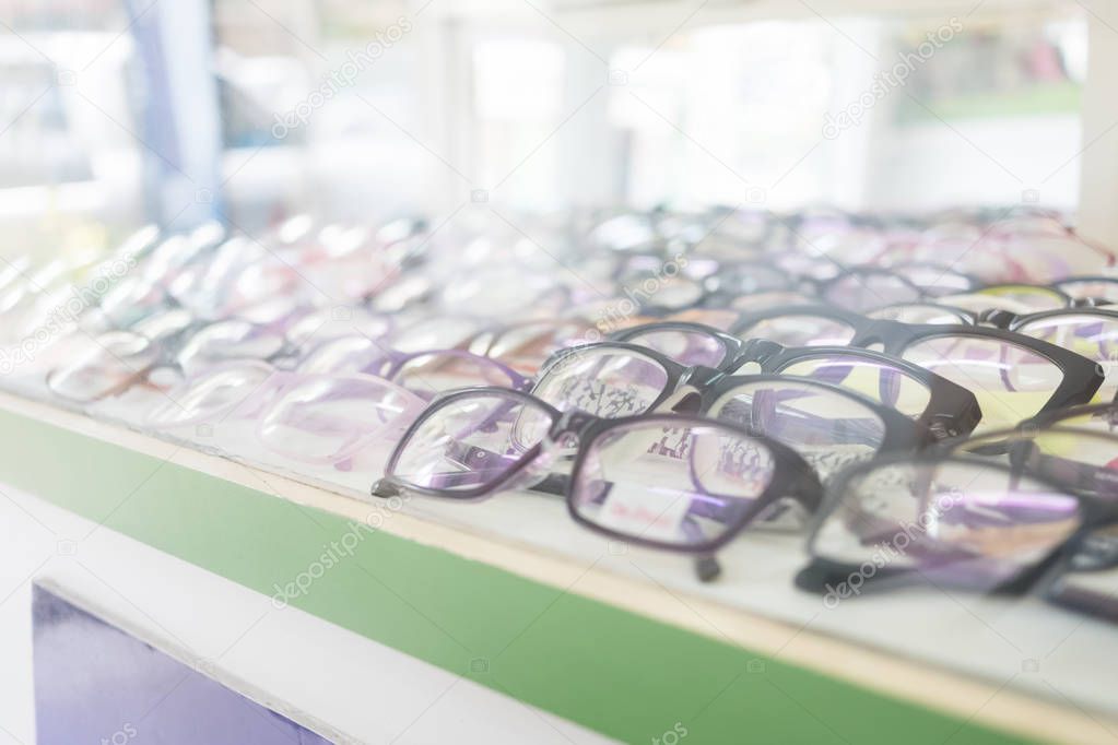 Perspective of eye glasses in the shop.