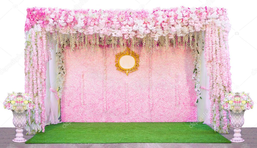 Flowers backdrop in the wedding ceremony isolated on white background.