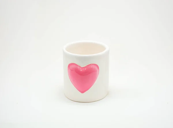Lovely White Cup Love Valentine Day Isolated Clipping Path — Stock Photo, Image