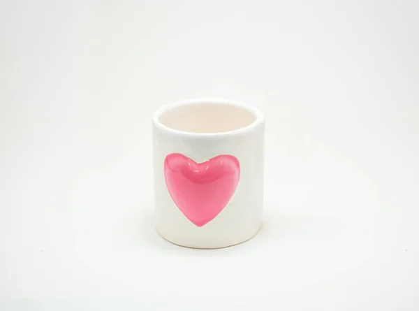 Preciosa Taza Blanca Amor Día San Valentín Sendero Aislado Recortado — Foto de Stock