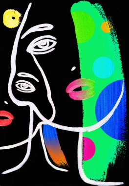 güzel bir kadın yüzü. suluboya resim