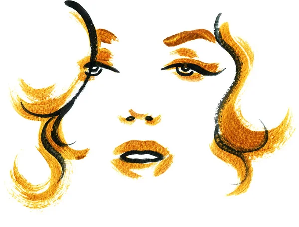 Belle visage de femme. illustration aquarelle — Photo