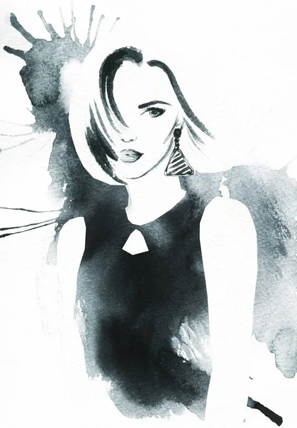 Gyönyörű nő. Akvarell festészet — Stock Fotó