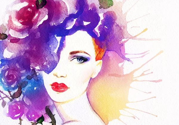 Beautiful woman. Watercolor painting — Stock Photo, Image