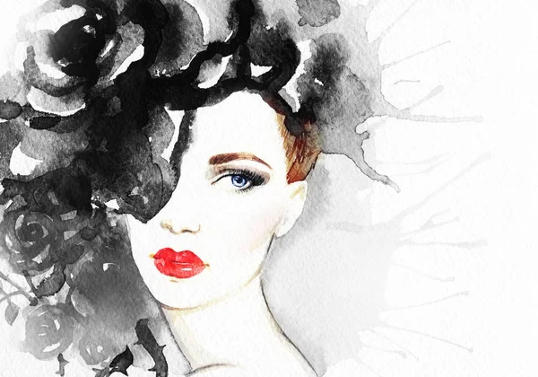 Beautiful woman. Watercolor painting — Stock Photo, Image