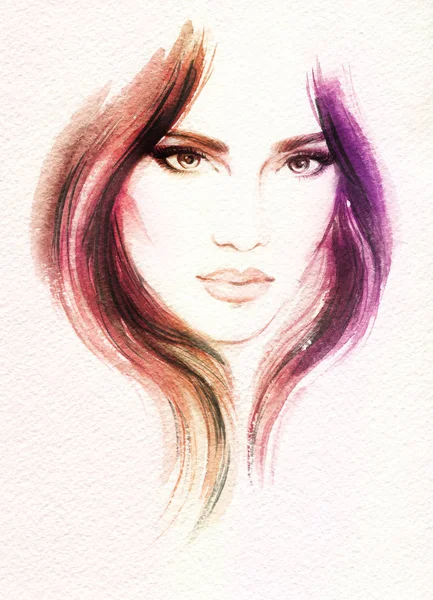 Vacker kvinna. Akvarellmålning — Stockfoto