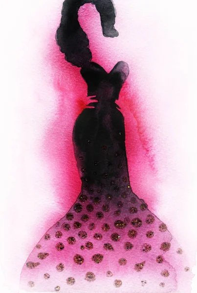 Γυναίκα στο φόρεμα. Ζωγραφική με νερομπογιές — Φωτογραφία Αρχείου