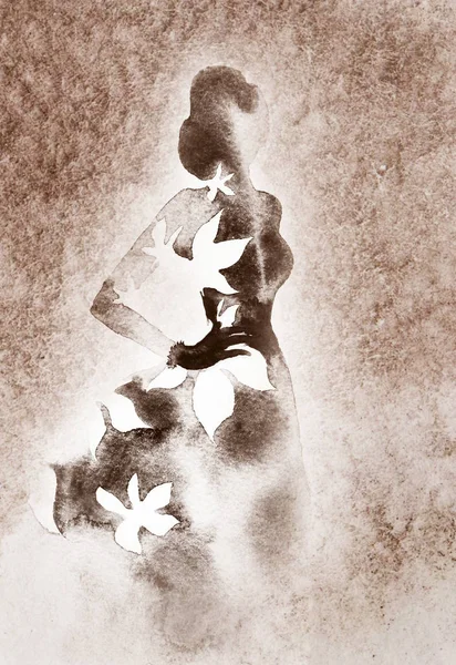 Γυναίκα στο φόρεμα. Ζωγραφική με νερομπογιές — Φωτογραφία Αρχείου