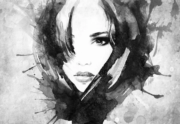 Belle Femme Illustration Mode Aquarelle Peinture — Photo