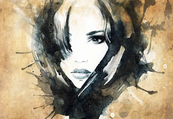 Belle Femme Illustration Mode Aquarelle Peinture — Photo