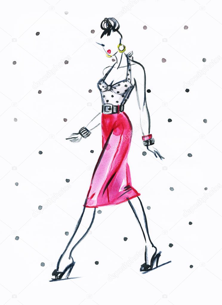 beautiful woman. fashion illustration. watercolor painting