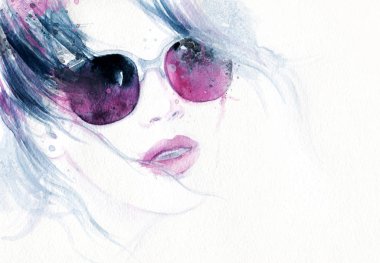 Güzel kadın. Moda çizimi. suluboya resim