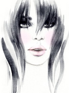 Güzel kadın. Moda çizimi. suluboya resim