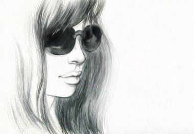 Güzel kadın. Moda çizimi. suluboya resim