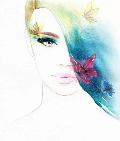 Mooie Vrouw Mode Illustratie Aquarelverf — Stockfoto
