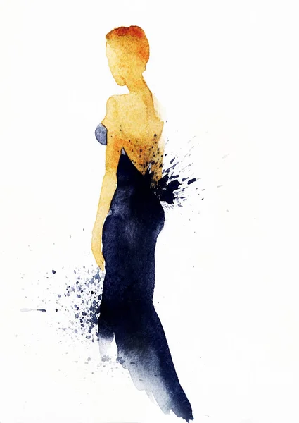 Uma Mulher Linda Ilustração Moda Pintura Aquarela — Fotografia de Stock