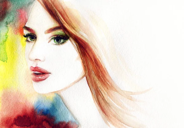 Hermosa Mujer Ilustración Moda Acuarela Pintura — Foto de Stock