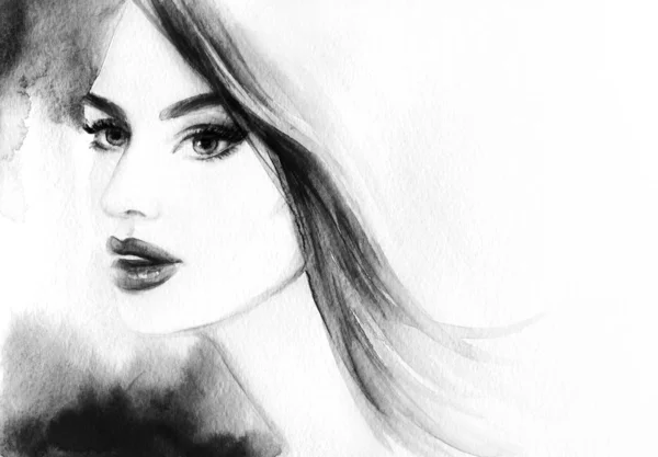 Belle Femme Illustration Mode Aquarelle Peinture — Photo