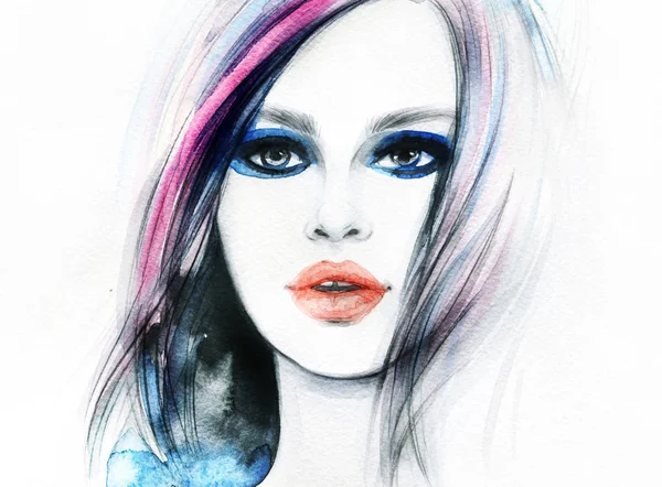 Beautiful Woman Fashion Illustration Watercolor Painting — Stock Photo, Image