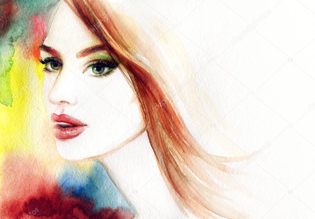 beautiful woman. fashion illustration. watercolor painting