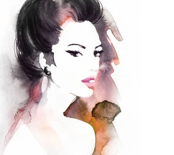 Beautiful Woman Fashion Illustration Watercolor Painting — Stock Photo, Image