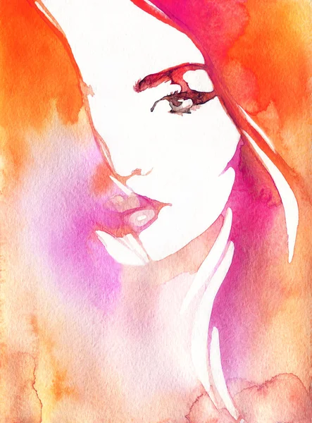 Beautiful Woman Fashion Illustration Watercolor Painting — Stock Photo, Image