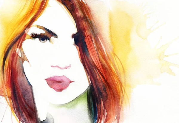 Beautiful Woman Fashion Illustration Watercolor Painting — Stock Photo, Image