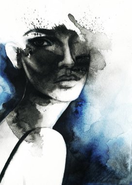 Güzel kadın. Moda çizimi. suluboya resim