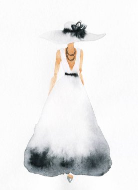 Güzel kadın. Moda çizimi. suluboya resim