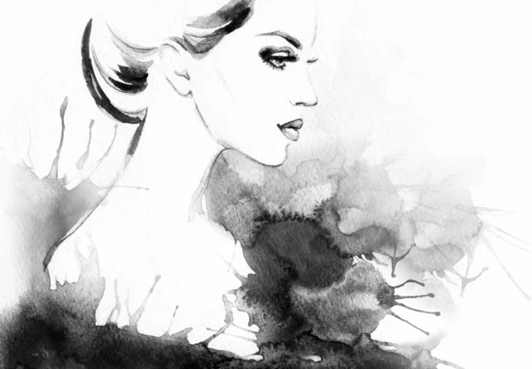 Beautiful Woman Fashion Illustration Watercolor Painting — Stock Photo, Image