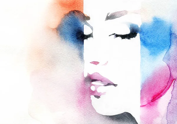 Beautiful Woman Fashion Illustration Watercolor Painting — Stock Photo, Image