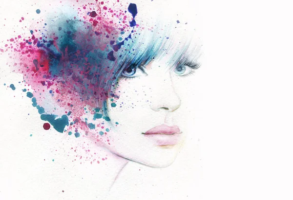 Beautiful Woman Fashion Illustration Watercolor Painting — Stock Photo, Image