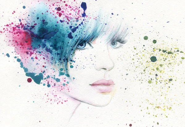 Beautiful Woman Fashion Illustration Watercolor Painting — Stock Photo, Image