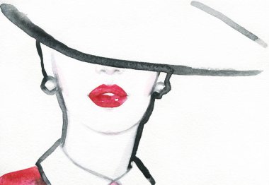 Güzel kadın. Moda çizimi. suluboya resim