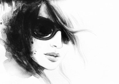 Güzel kadın. Moda çizimi. suluboya resim