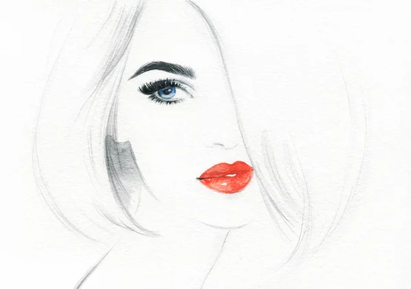 Belle Femme Illustration Mode Aquarelle Peinture — Photo