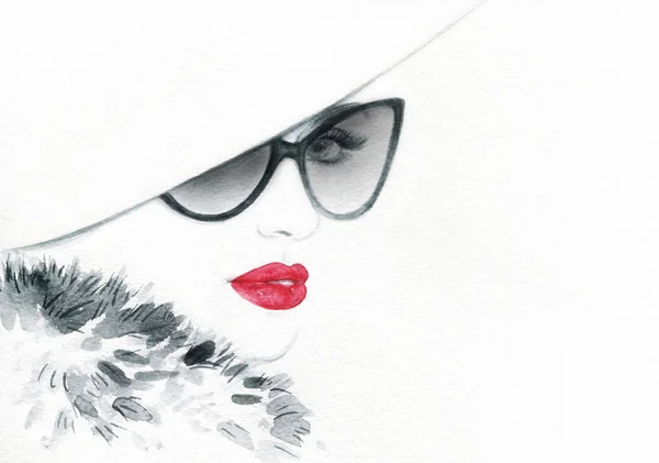 Beautiful Woman Fashion Illustration Watercolor Painting — Stock Photo, Image