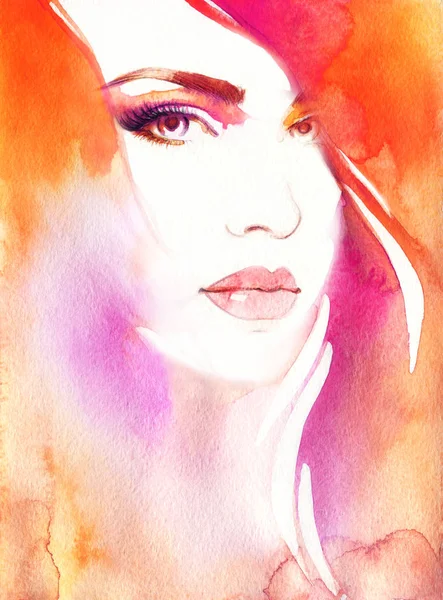 Beautiful Woman Fashion Illustration Watercolor Painting — Stock Photo, Image