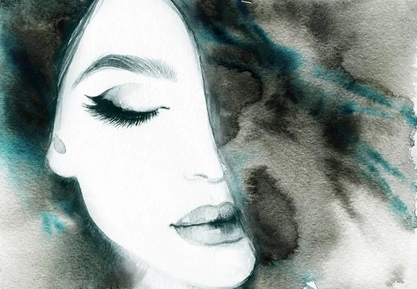 Belle Femme Illustration Mode Aquarelle Peinture — Photo