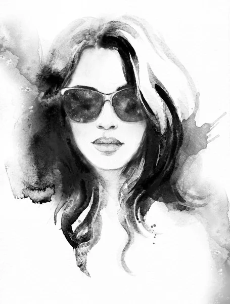 Belle Femme Illustration Mode Aquarelle Peinture — Photo