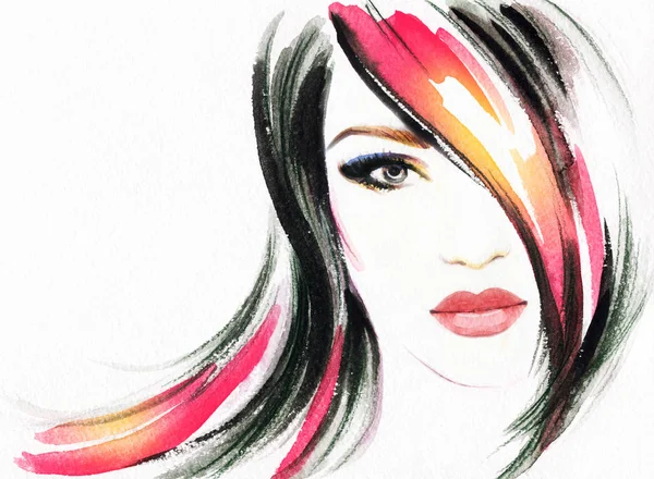 Beautiful Woman Fashion Illustration Watercolor Painting — Stock Photo, Image